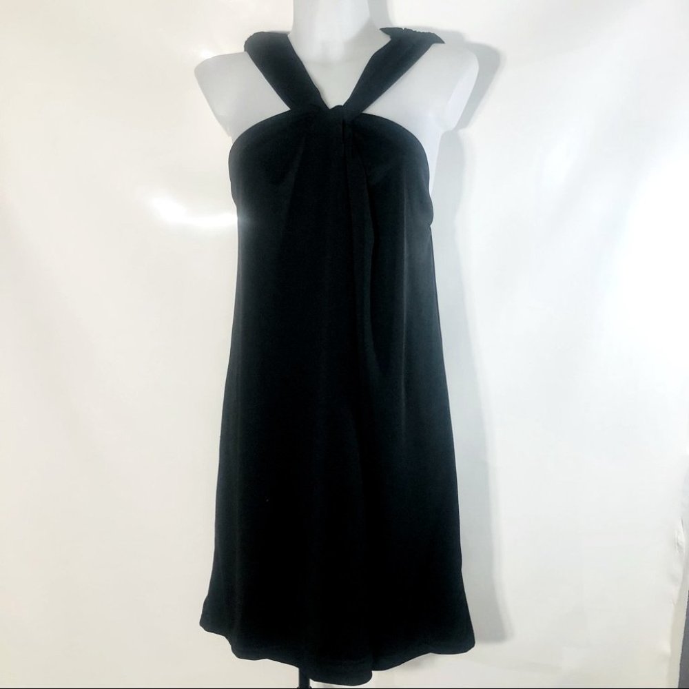Suzanne Betro Division D Black Tie Collar Sleeveless Shift Midi Dress Size L